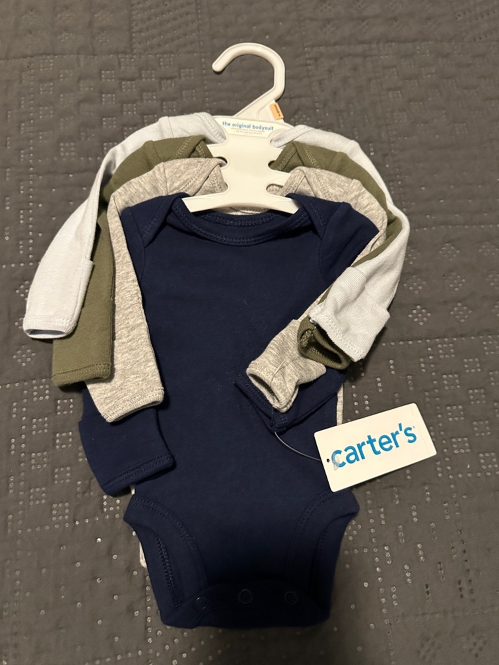 Carter's Navy, Olive, Gray & Light Blue Long-Sleeve Baby Bodysuit Set Preemie